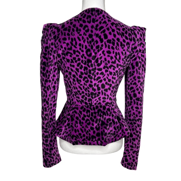Betsy Johnson Velveteen Puff Sleeve Peplum Jacket Leopard Purple Size US 2 - Picture 8 of 12